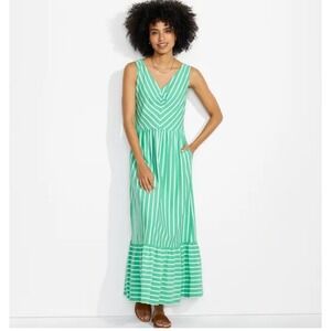 Lands End Mint Green and White Striped Tiered Maxi Dress Size XS Petite